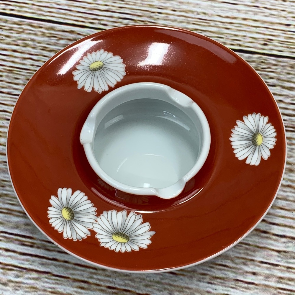 Vintage Noritake Nippon Toki Kaisha Ash Tray‎ Dish Daisy Floral Brown White